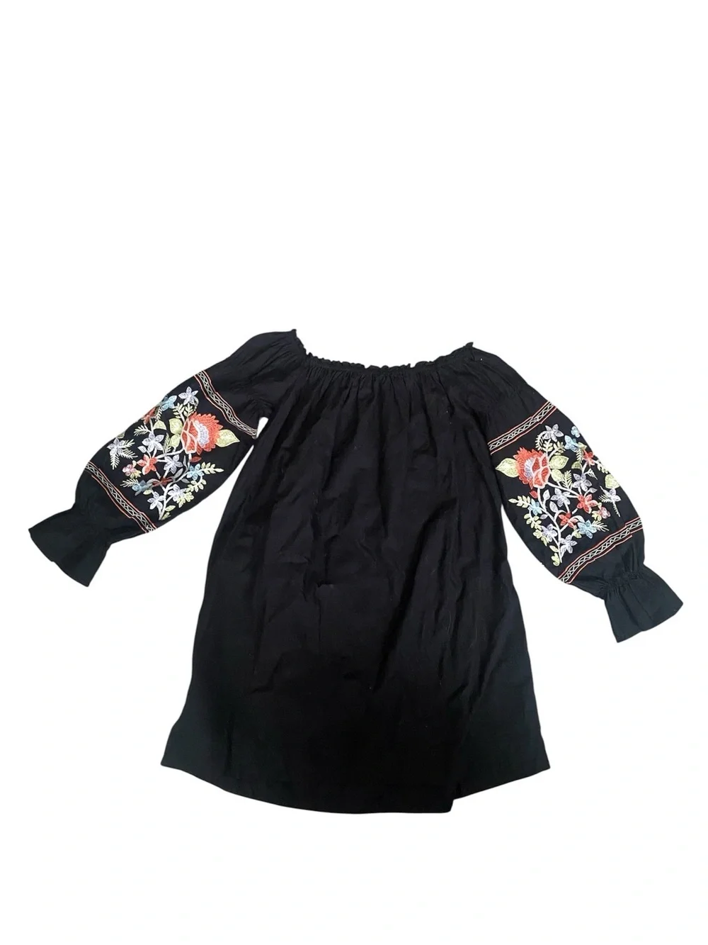 Free People Black with Embroidered Hem Detail Dress